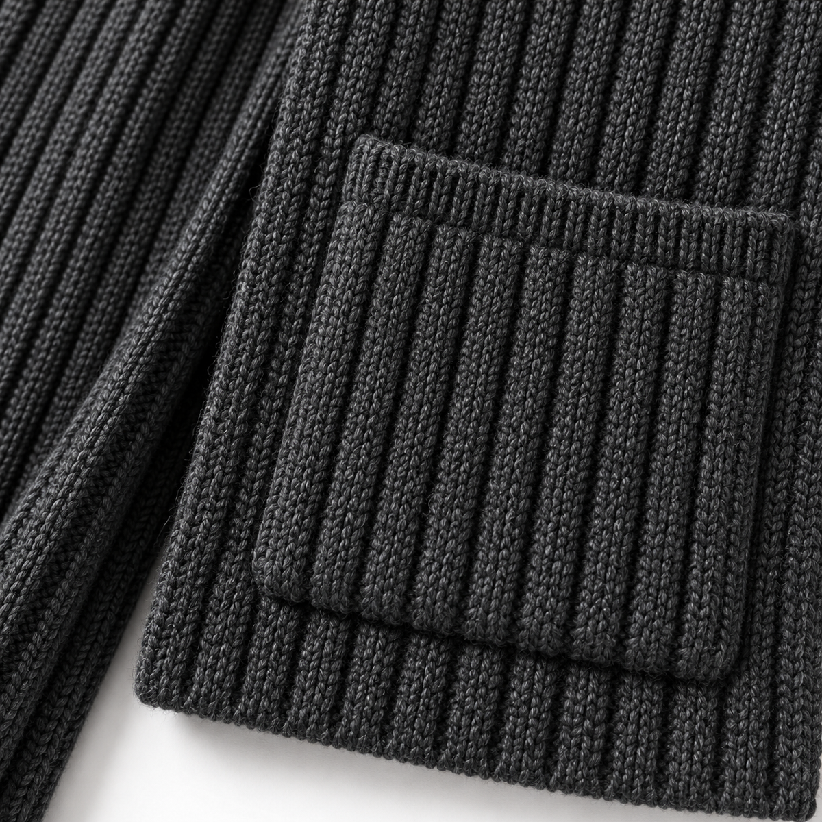 Close-up of rib-knit surface and finished edge โ AI design visualization