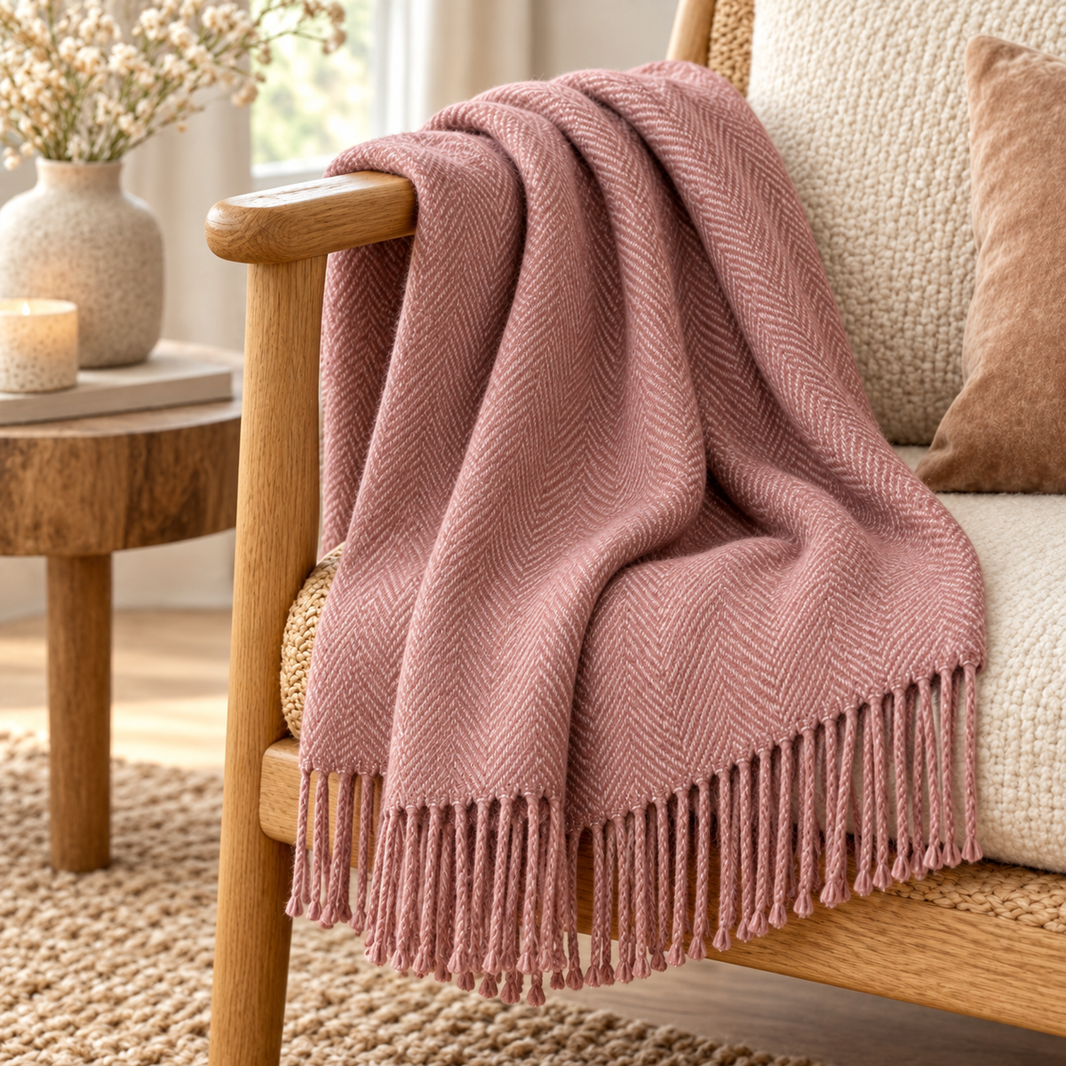 Rose scarf draped on chair