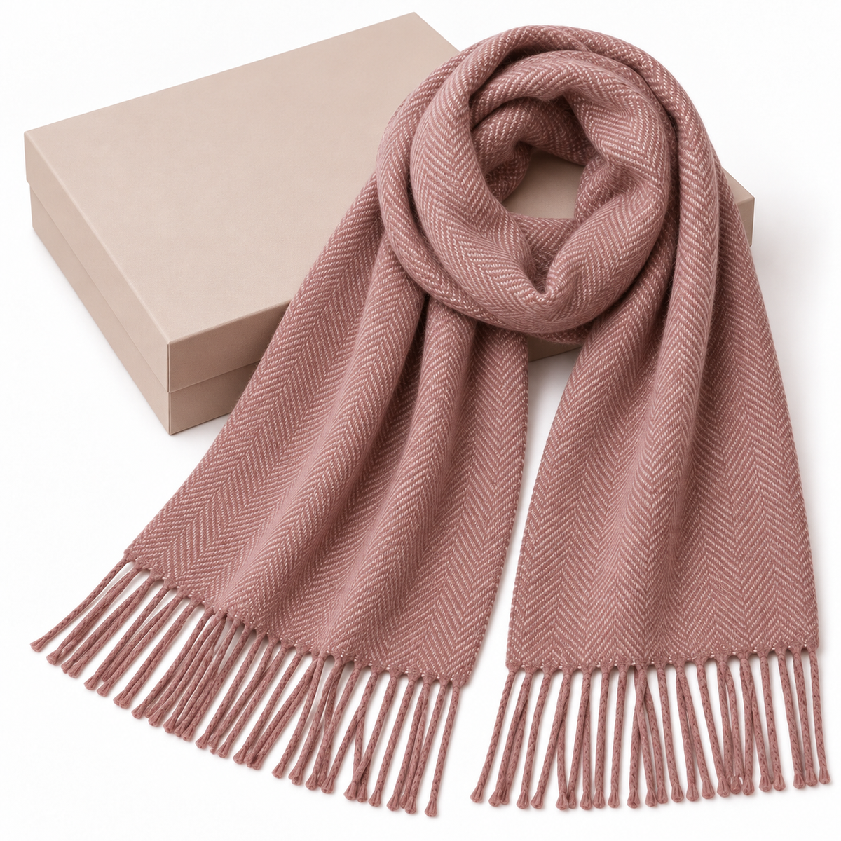 Rose scarf beside plain gift box