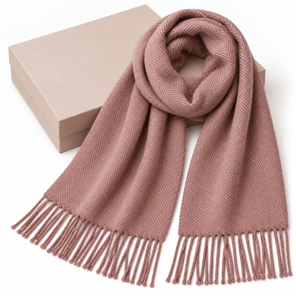 Rose scarf beside plain gift box