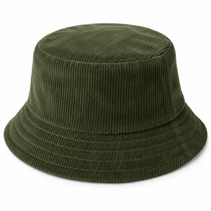 Olive corduroy texture bucket hat on white background