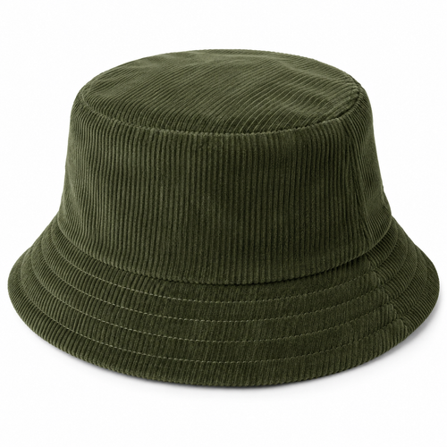 Olive corduroy texture bucket hat on white background