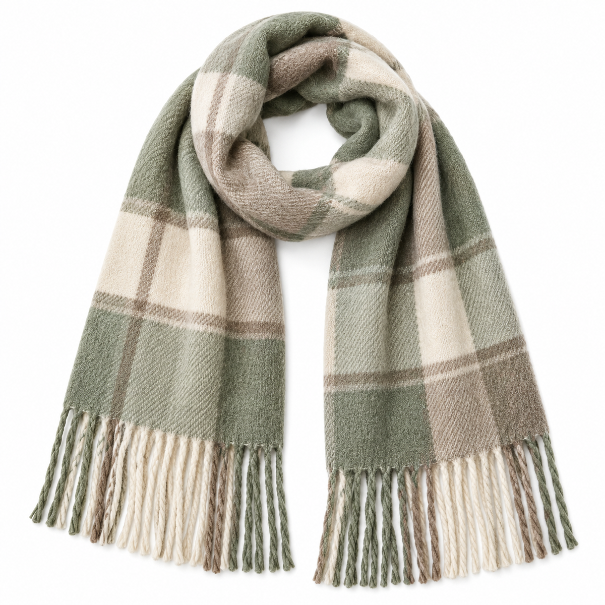Sage plaid scarf white background