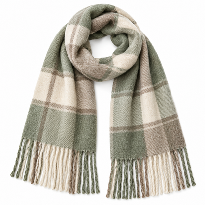 Sage plaid scarf white background