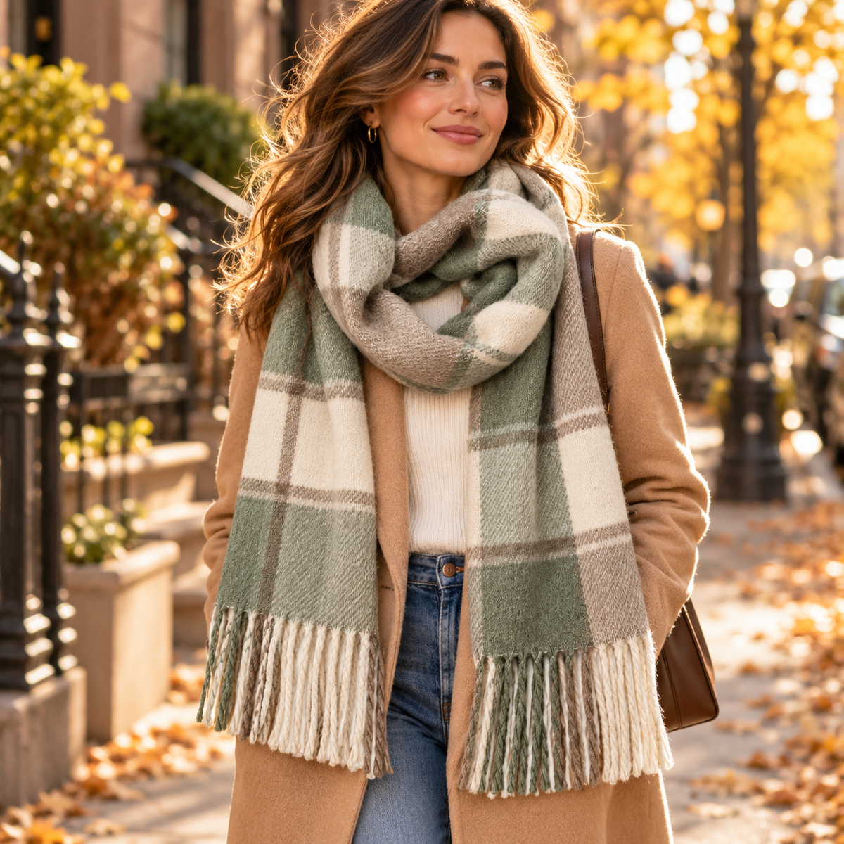 Adult woman wearing scarf outdoors