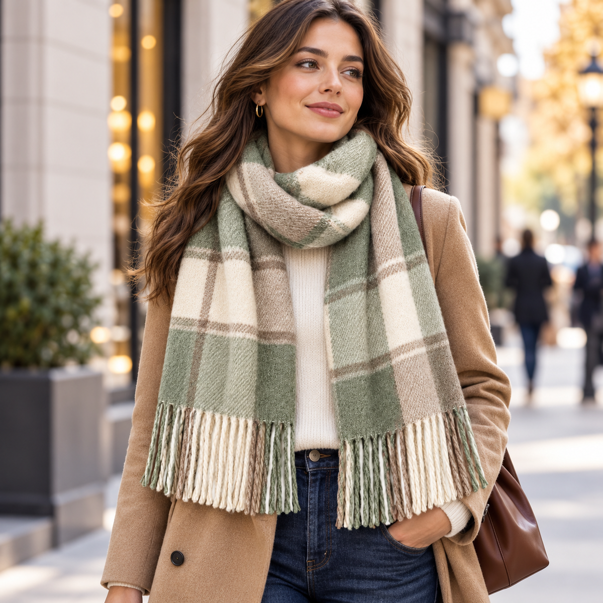 Woman wearing scarf in city