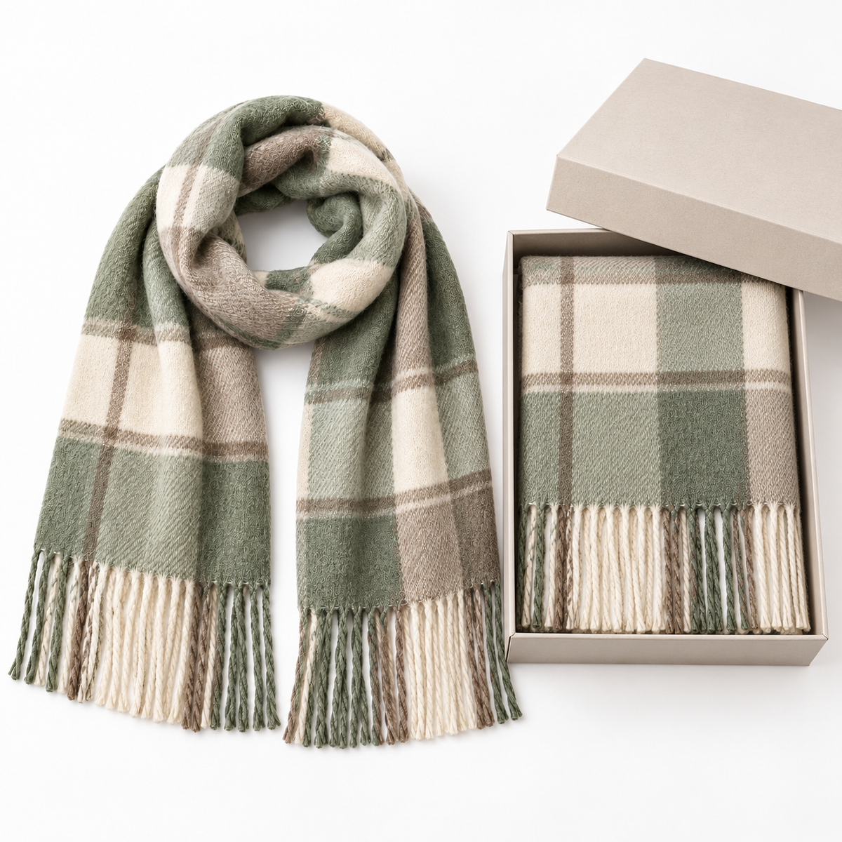 Sage scarf with plain packaging