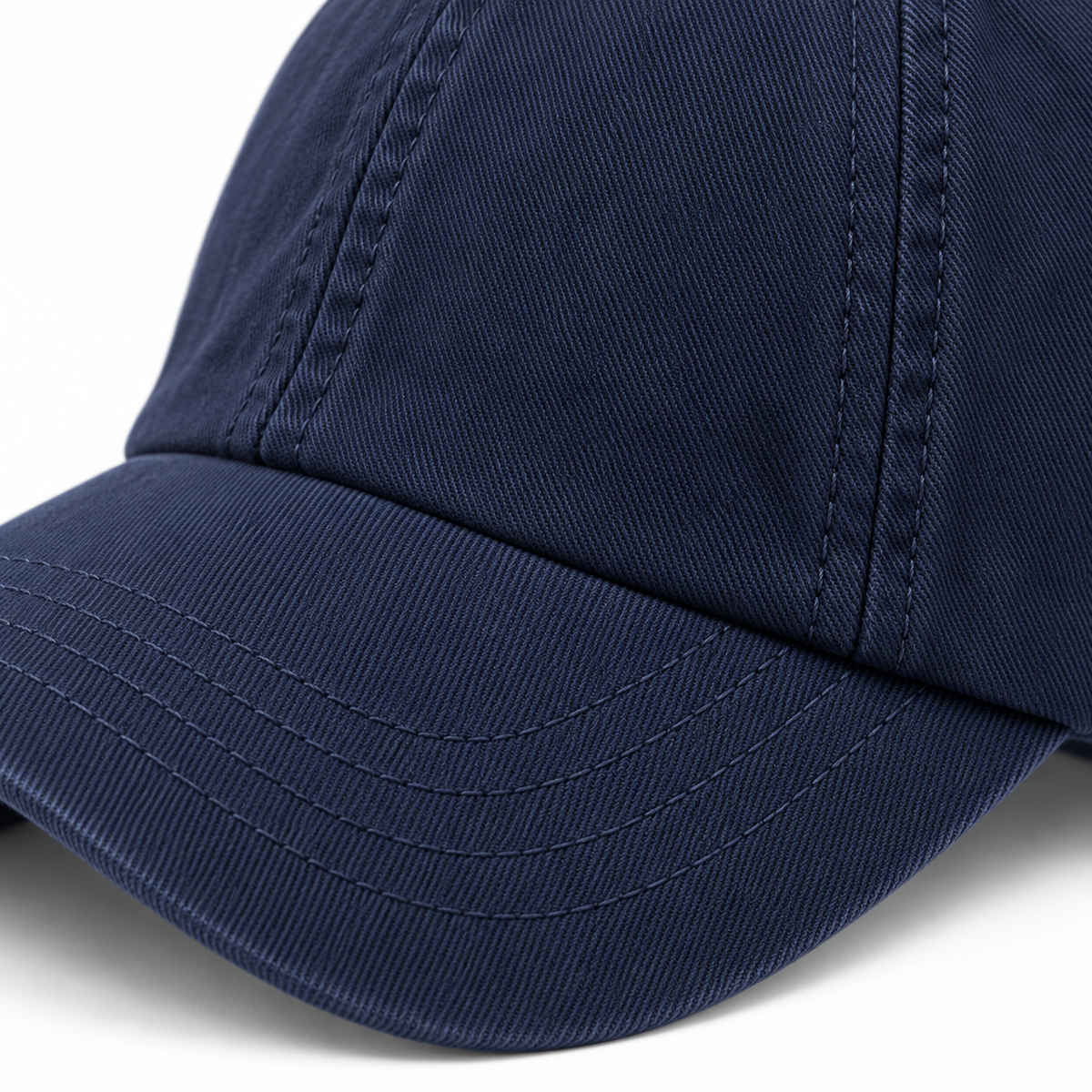 Navy High-Ponytail Everyday Cap — surface texture (AI-generated design visualization)