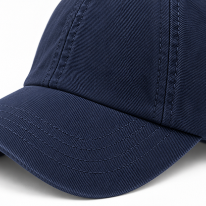 Navy High-Ponytail Everyday Cap — surface texture (AI-generated design visualization)