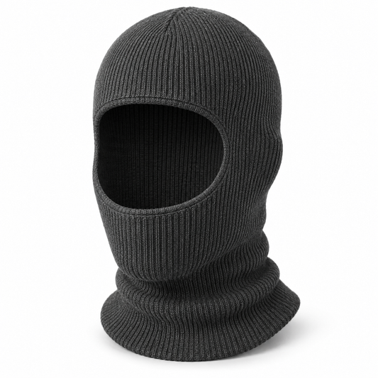 Charcoal Pull-On Knit Balaclava — AI-generated white-background design visualization
