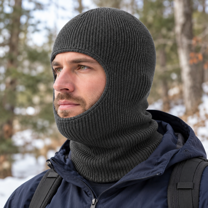 Charcoal Pull-On Knit Balaclava — different model viewing angle (AI-generated design visualization)