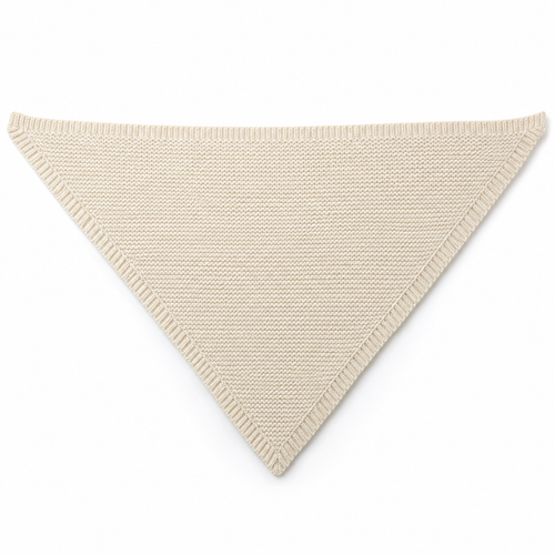 Cream triangular knit shawl flat lay — AI design visualization