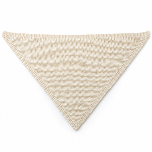 Cream triangular knit shawl flat lay — AI design visualization