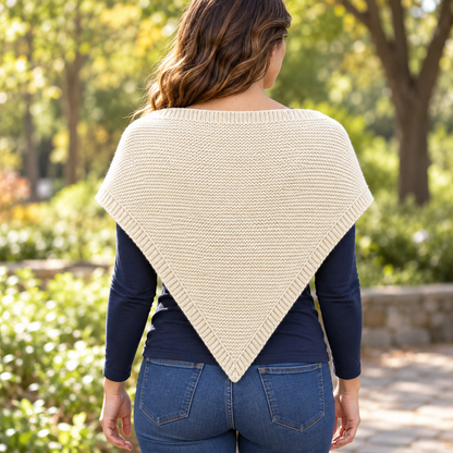 Rear triangular silhouette — cream triangular shawl AI design visualization