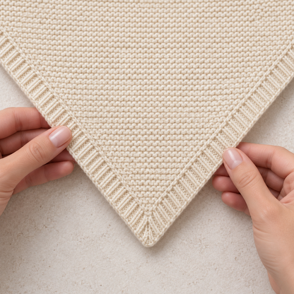 Point and ribbed border detail — cream triangular shawl AI design visualization