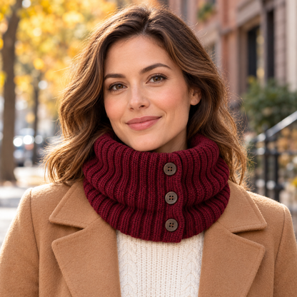 Front styling with camel coat — burgundy cowl AI design visualization