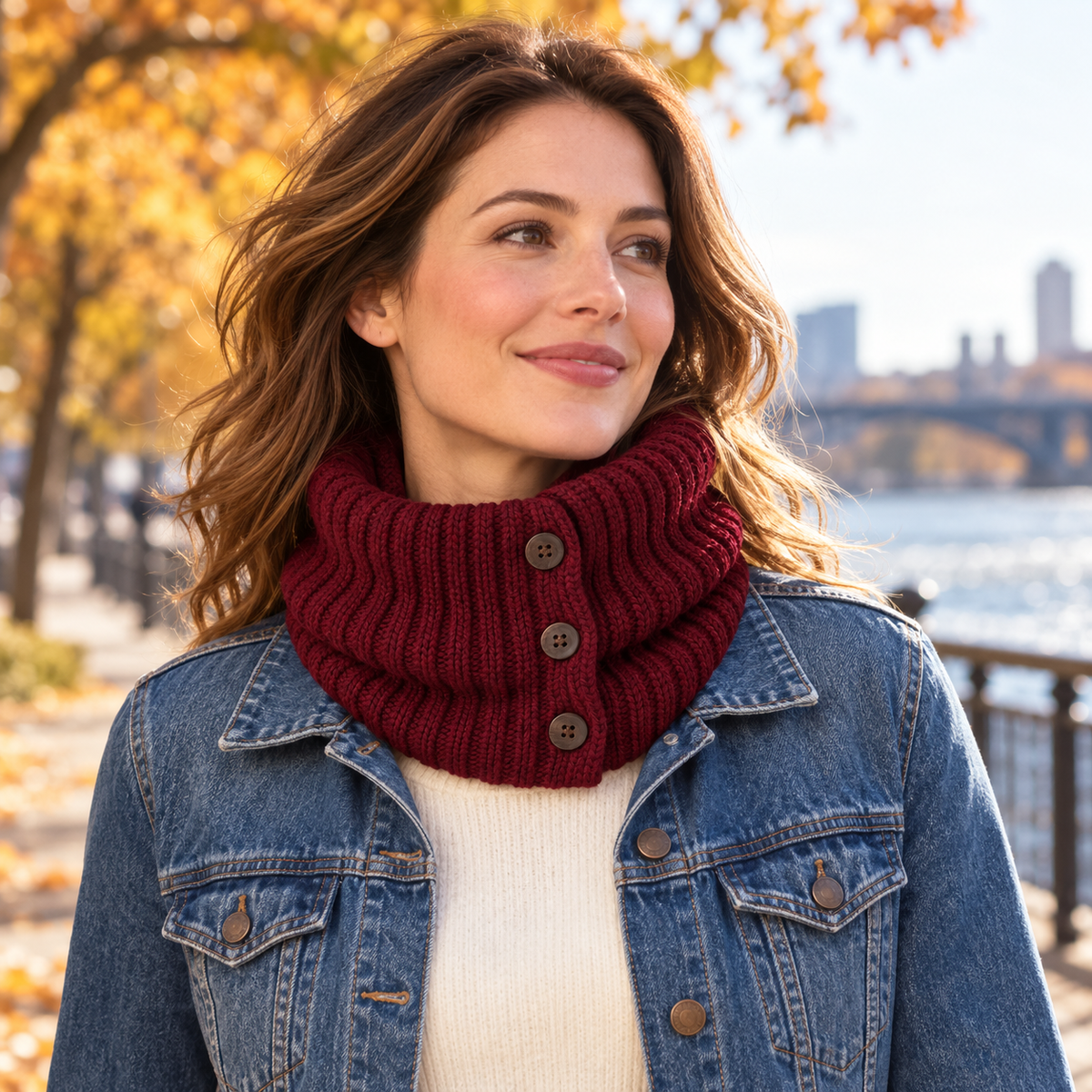 Riverside walk with cowl — burgundy cowl AI design visualization